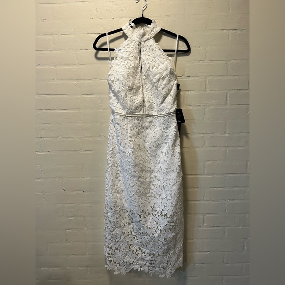 NWT Lulus Divine Destiny White Lace Halter Midi Dress Graduation Bridalcore Sz M - Picture 3 of 9